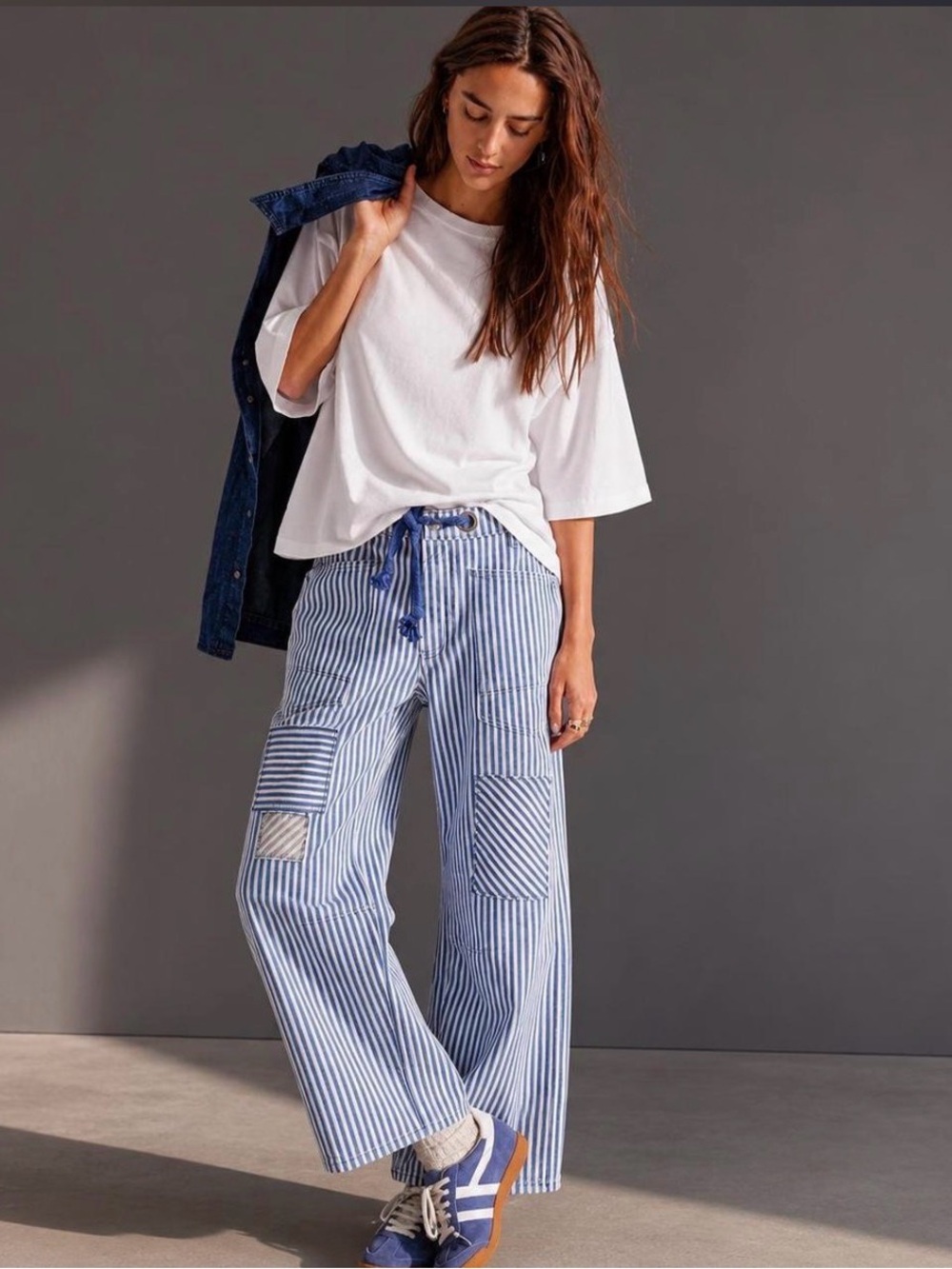 Free People We the Free blue pinstriped barrel leg jeans